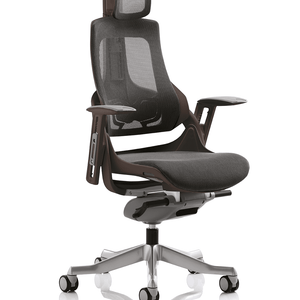 Picture of the zure executive home office chair with contoured  breathable mesh backrest and headrest, height adjustable armrest, twin cushioned seat for comfort  and polished aluminium 5 star base with castor wheels